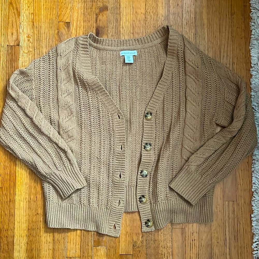 camel cardigan, size M